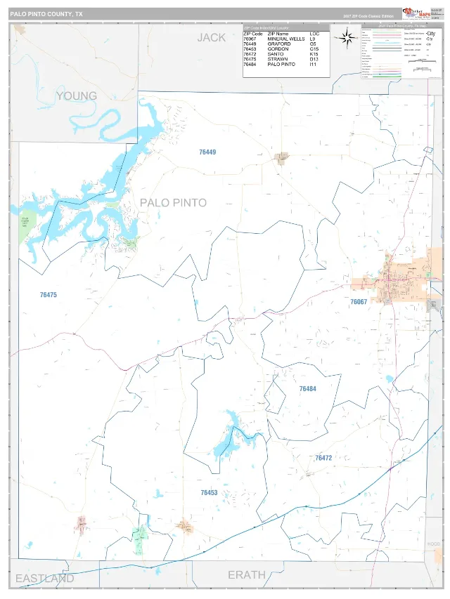 Palo Pinto County, TX ZIP Code Wall Map, Classic style