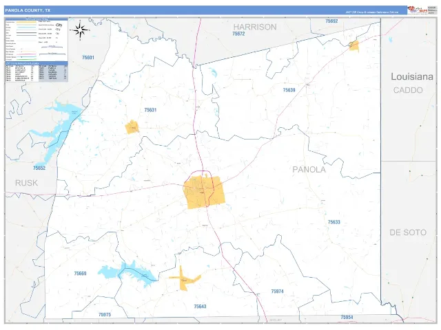 Panola County, TX ZIP Code Wall Map, Business Reference style