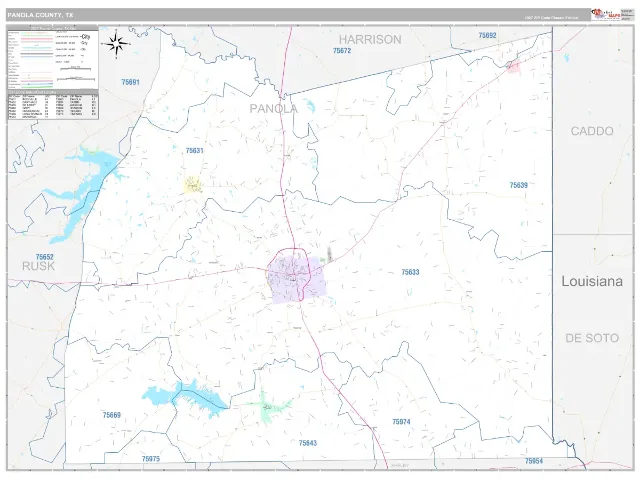 Panola County, TX ZIP Code Wall Map, Classic style