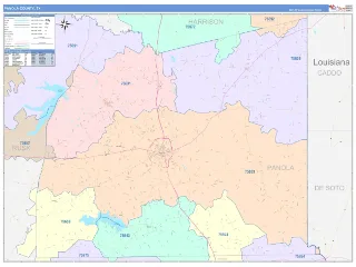 Panola County, TX ColorCast style ZIP Code wall map