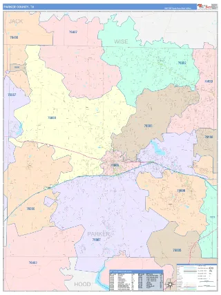 Parker County, TX ColorCast style ZIP Code wall map