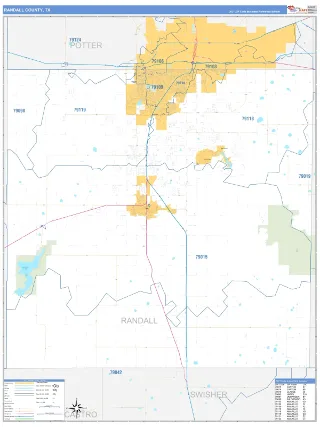 Randall County, TX Business Reference style ZIP Code wall map