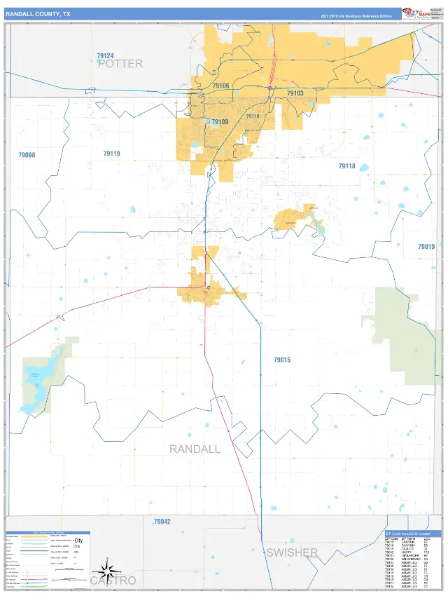 Randall County, TX ZIP Code Wall Map, Business Reference style