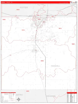 Randall County, TX RedLine style ZIP Code wall map