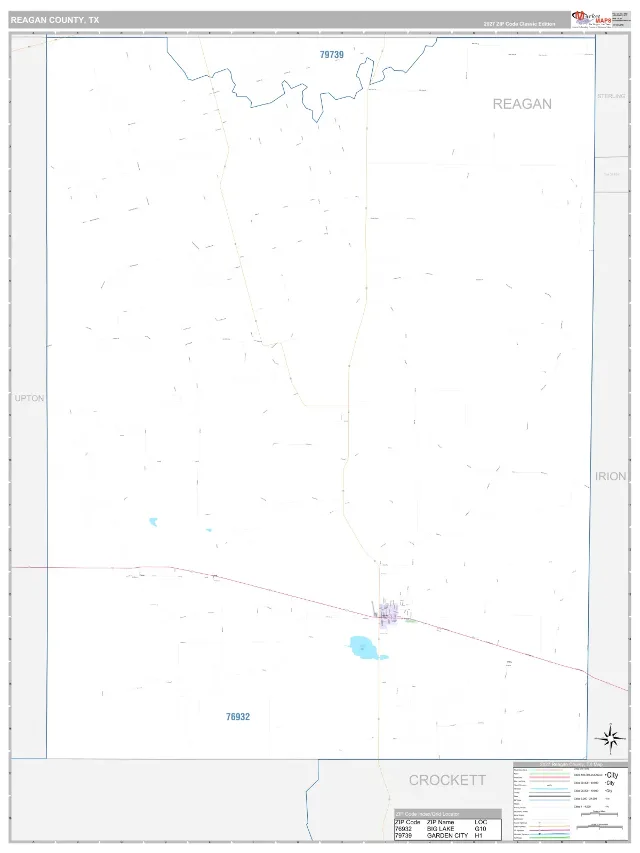 Reagan County, TX ZIP Code Wall Map, Classic style