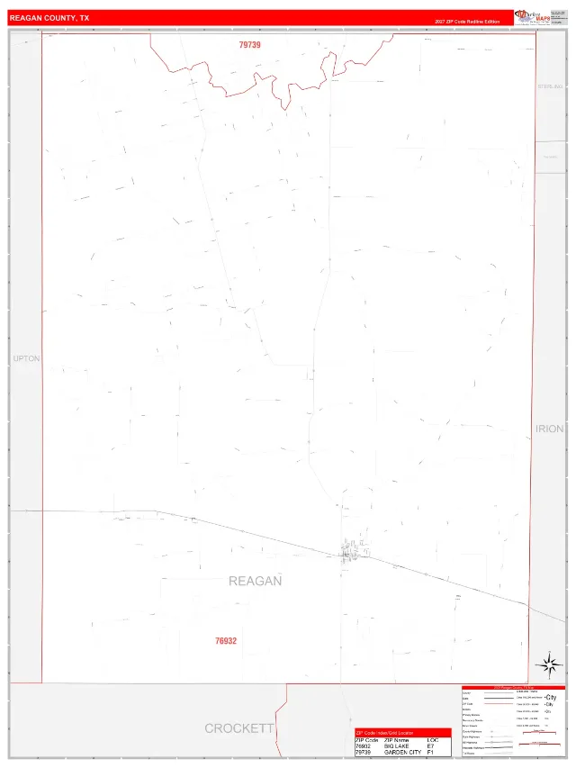 Reagan County, TX ZIP Code Wall Map, RedLine style