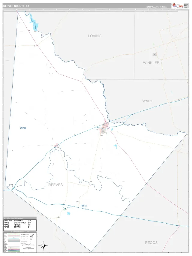 Reeves County, TX ZIP Code Wall Map, Classic style