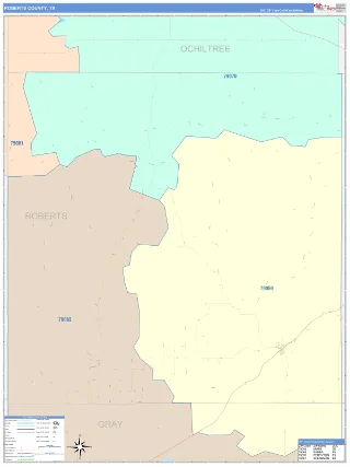 Roberts County, TX ColorCast style ZIP Code wall map