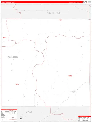 Roberts County, TX RedLine style ZIP Code wall map