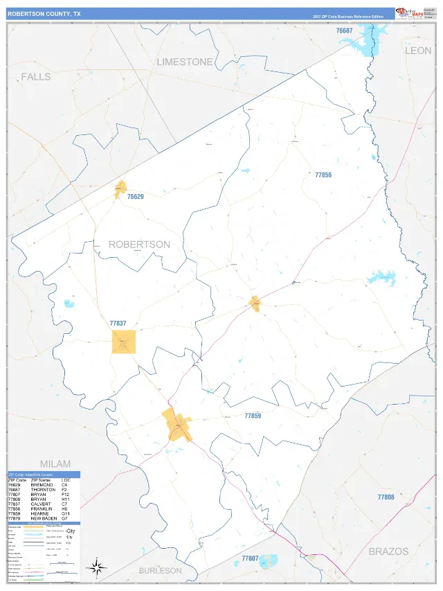 Robertson County, TX ZIP Code Wall Map, Business Reference style