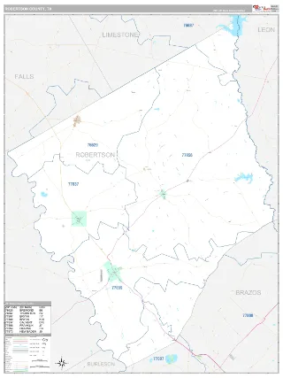 Robertson County, TX Classic style ZIP Code wall map