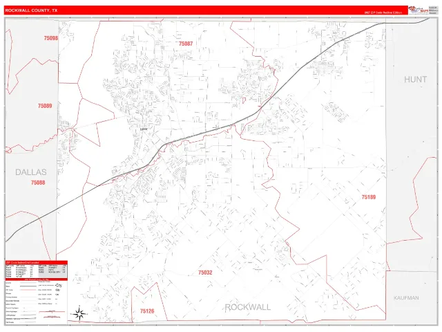 Rockwall County, TX ZIP Code Wall Map, RedLine style