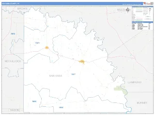 San Saba County, TX Business Reference style ZIP Code wall map
