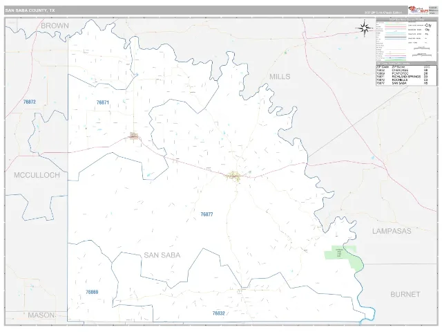 San Saba County, TX ZIP Code Wall Map, Classic style