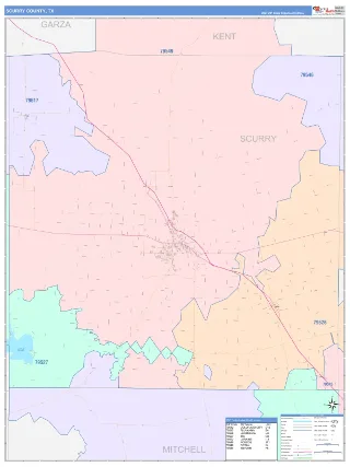 Scurry County, TX ColorCast style ZIP Code wall map