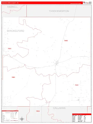 Shackelford County, TX RedLine style ZIP Code wall map