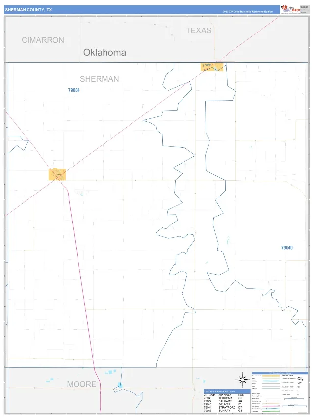 Sherman County, TX ZIP Code Wall Map, Business Reference style