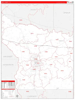 Smith County, TX RedLine style ZIP Code wall map