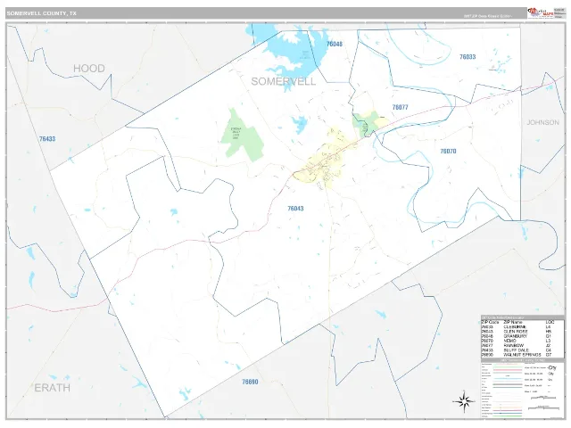 Somervell County, TX ZIP Code Wall Map, Classic style