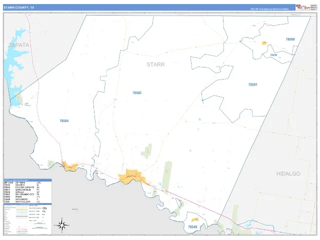 Starr County, TX ZIP Code Wall Map, Business Reference style