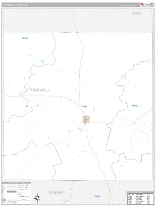 Stonewall County, TX Classic style ZIP Code wall map