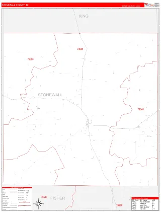 Stonewall County, TX RedLine style ZIP Code wall map