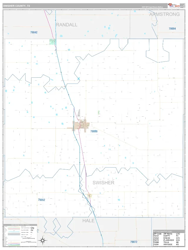 Swisher County, TX ZIP Code Wall Map, Classic style