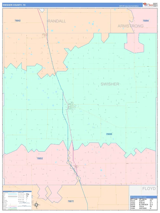 Swisher County, TX ZIP Code Wall Map, ColorCast style