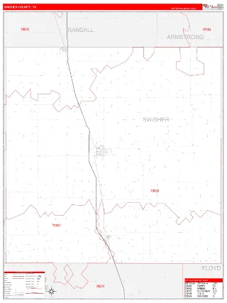 Swisher County, TX RedLine style ZIP Code wall map