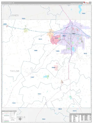 Taylor County, TX Classic style ZIP Code wall map