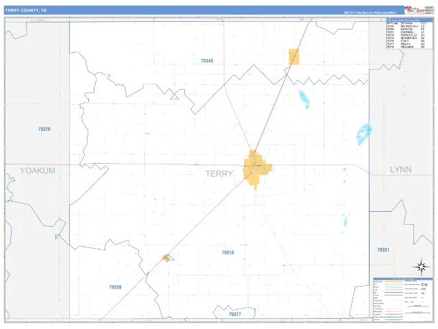 Terry County, TX ZIP Code Wall Map, Business Reference style