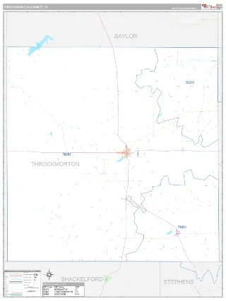 Throckmorton County, TX Classic style ZIP Code wall map