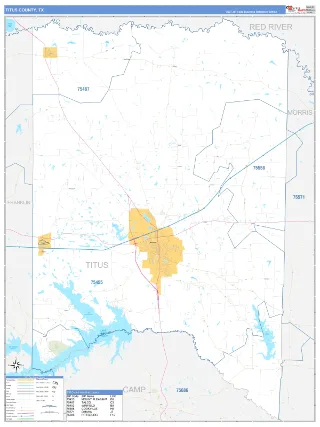 Titus County, TX Business Reference style ZIP Code wall map
