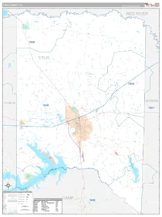 Titus County, TX Classic style ZIP Code wall map