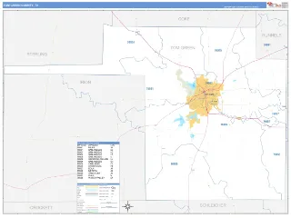 Tom Green County, TX Business Reference style ZIP Code wall map