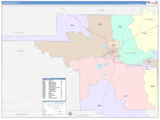 Tom Green County, TX ColorCast style ZIP Code wall map