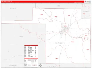 Tom Green County, TX RedLine style ZIP Code wall map