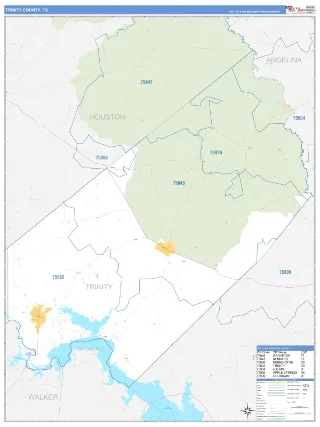 Trinity County, TX Business Reference style ZIP Code wall map