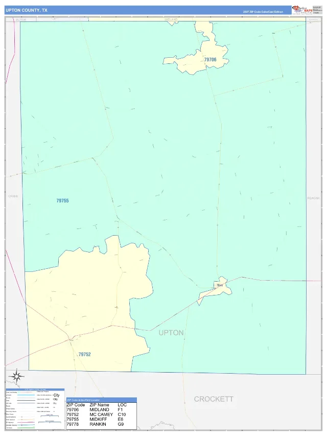 Upton County, TX ZIP Code Wall Map, ColorCast style