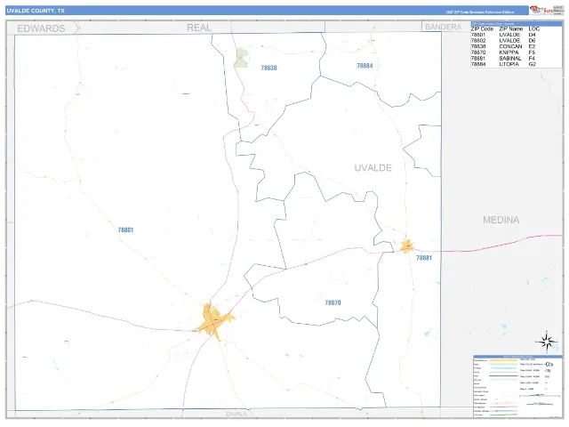 Uvalde County, TX ZIP Code Wall Map, Business Reference style