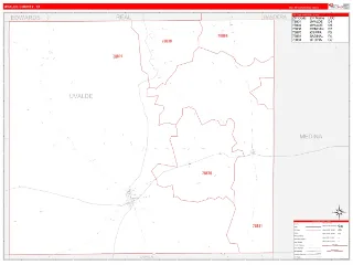 Uvalde County, TX RedLine style ZIP Code wall map