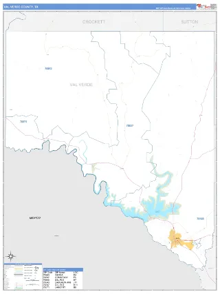 Val Verde County, TX Business Reference style ZIP Code wall map