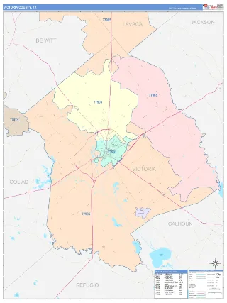 Victoria County, TX ColorCast style ZIP Code wall map