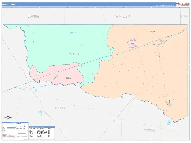 Ward County, TX ZIP Code Wall Map, ColorCast style