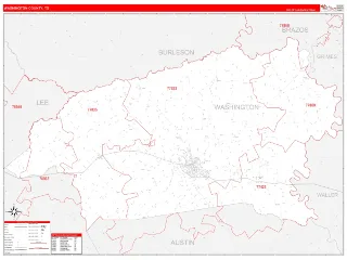 Washington County, TX RedLine style ZIP Code wall map