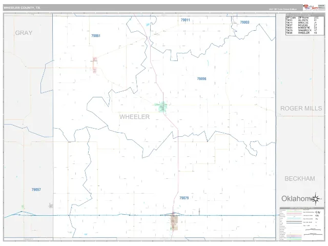 Wheeler County, TX ZIP Code Wall Map, Classic style