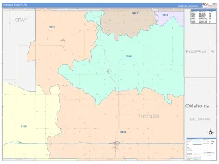 Wheeler County, TX ColorCast style ZIP Code wall map