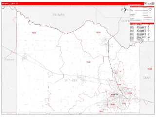 Wichita County, TX RedLine style ZIP Code wall map