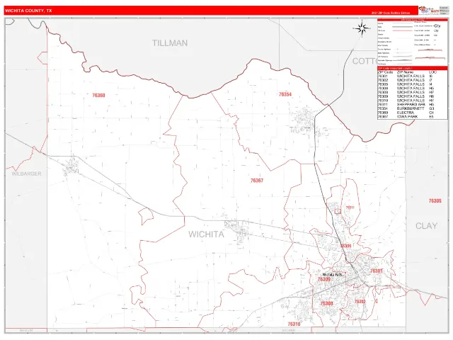 Wichita County, TX ZIP Code Wall Map, RedLine style