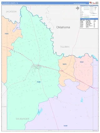 Wilbarger County, TX ColorCast style ZIP Code wall map